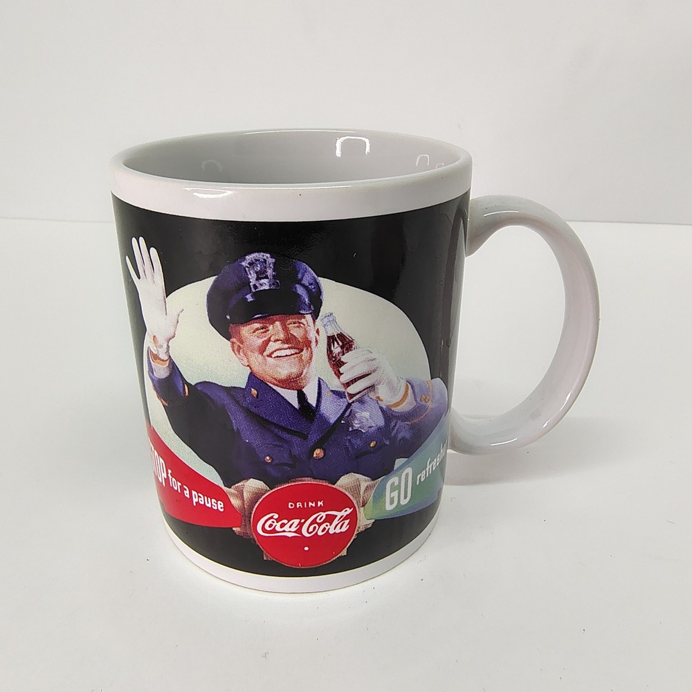 Coca-Cola Coffee Mug Vintage 1996 "Stop for a Pause" Police Officer Collectible